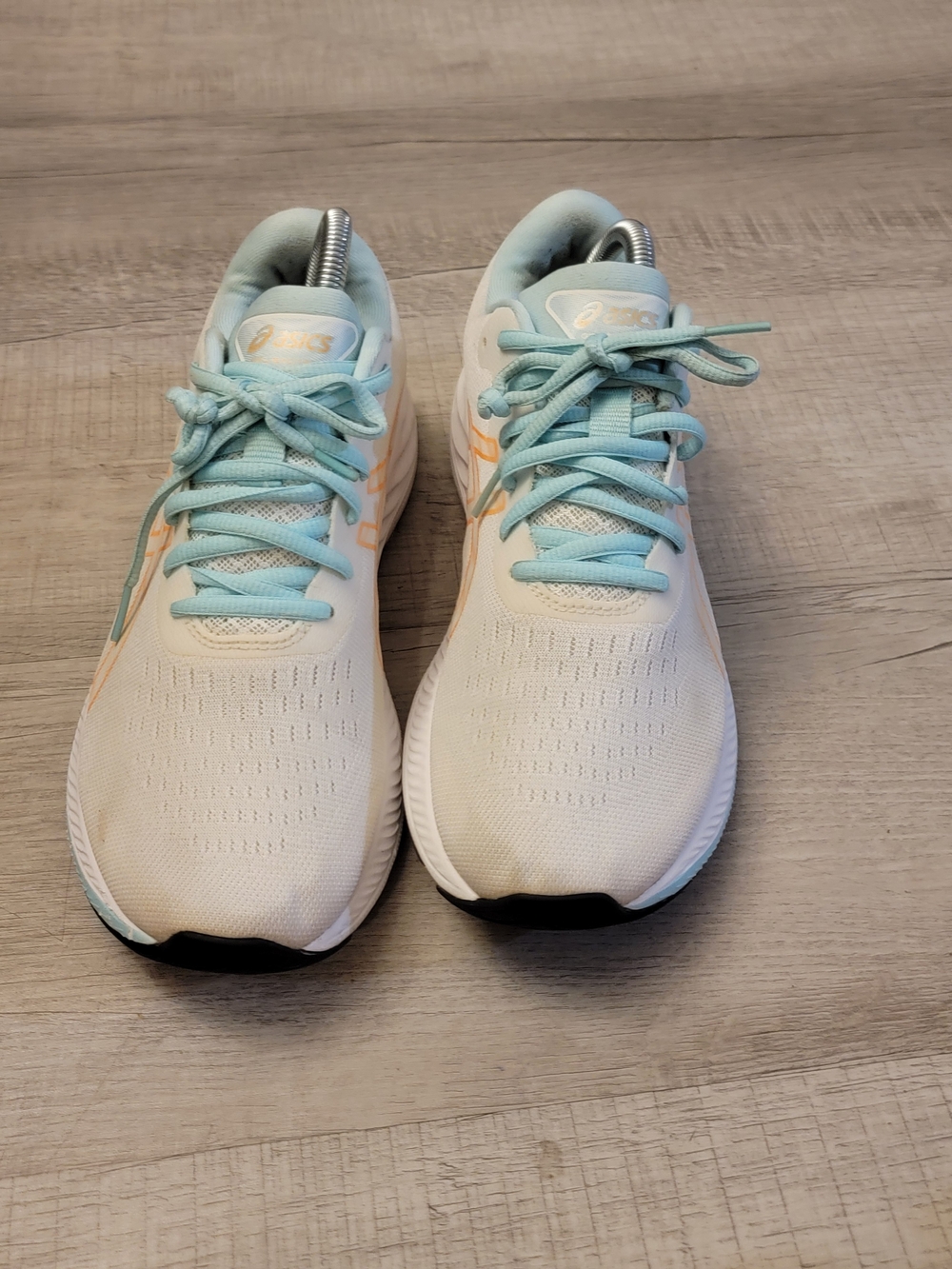 ASICS Women's White Athletic Sneakers with Light Blue Accents